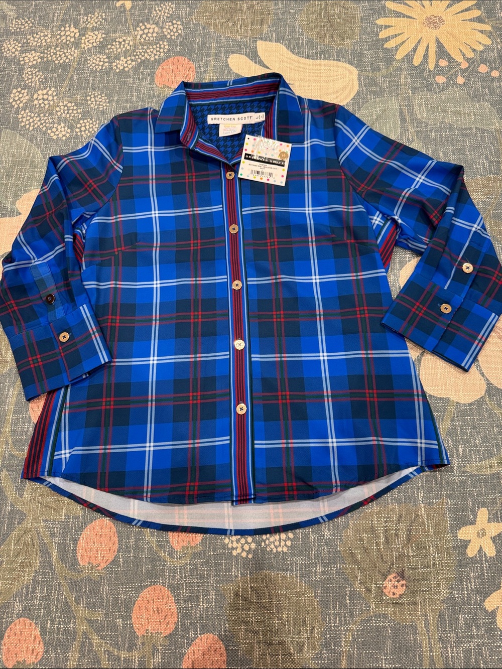 NWT Gretchen Scott Boyfriend Shirt Middleton Plaid Navy Sz L